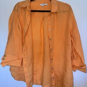 Chico’s Orange Linen Button-Up Women’s  Shirt